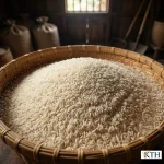 Thúng gạo nếp trắng An Giang vụ Đông Xuân đầy ắp. Hạt gạo mẩy, đều, là nông sản chủ lực của vùng Đồng bằng sông Cửu Long.
