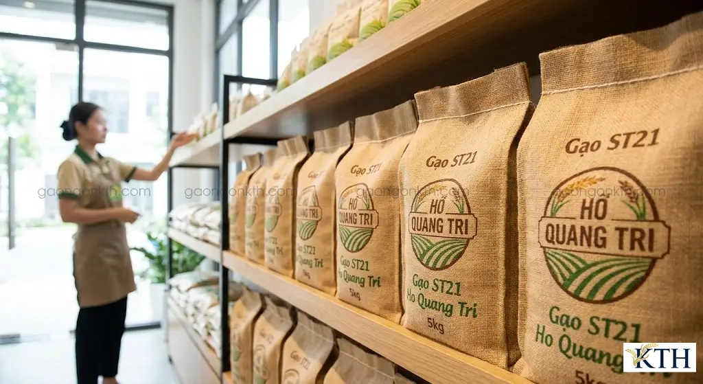 Mua gạo ST21 túi 5kg chính hãng DNTN Hồ Quang Trí tại đại lý Gạo Ngon KTH uy tín TP Hồ Chí Minh.