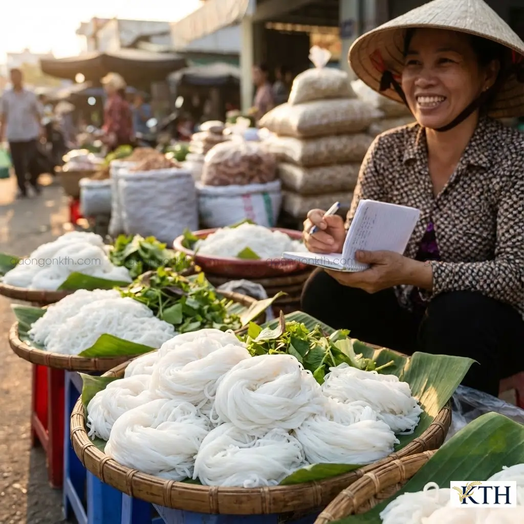 Thành phẩm bún tươi làm từ Gạo Lài Bún đạt tỷ lệ lợi bún cao, sợi dai bóng, không hóa chất.