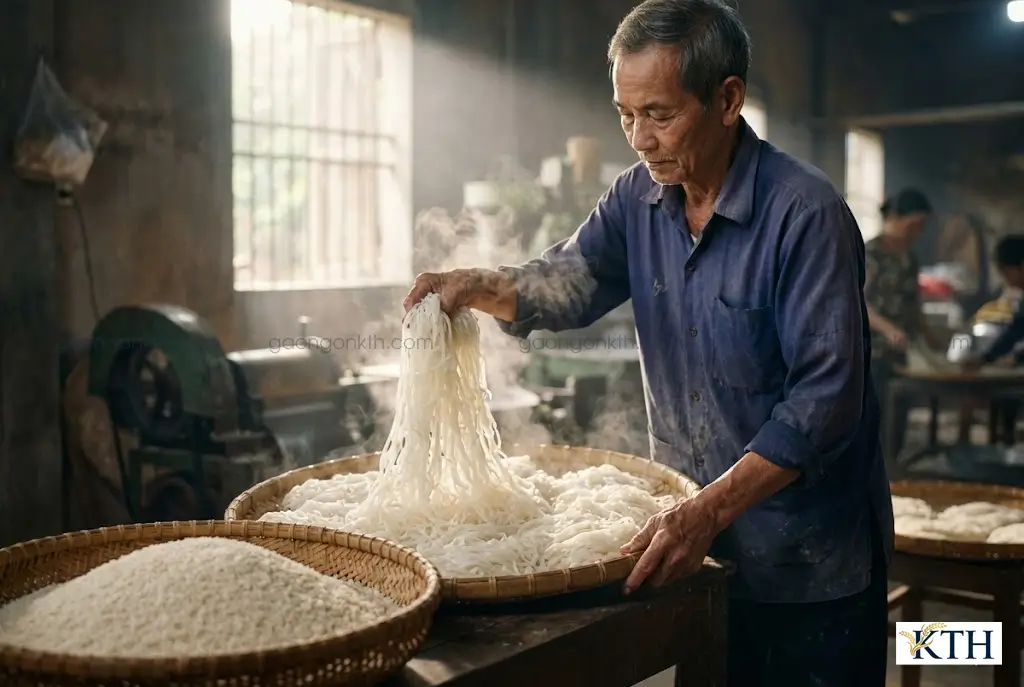 Gạo Khang Dân 18 là nguyên liệu chính để sản xuất bún phở và bánh cuốn nhờ hàm lượng Amylose cao tạo độ dai giòn.