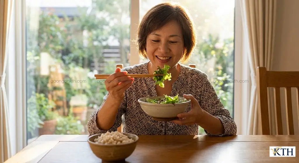 Người bệnh tiểu đường ăn rau xanh trước khi ăn cơm để tạo lớp lót dạ dày, làm chậm quá trình hấp thu đường vào máu.