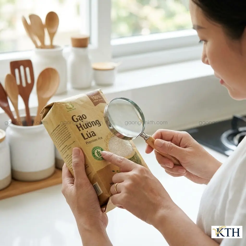 Hướng dẫn đọc kỹ thành phần và tìm logo chứng nhận Gluten-Free trên bao bì gạo để tránh nhiễm chéo.