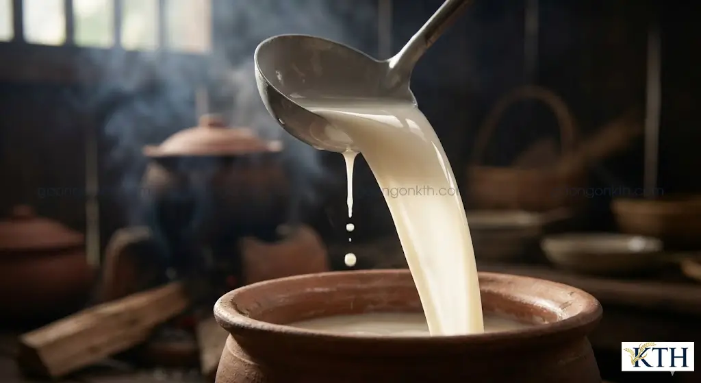 Kiểm tra độ sánh mịn của bột gạo nước làm bánh tráng trước khi tráng