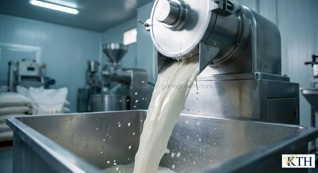 Quy trình xay bột gạo nước làm bún đảm bảo độ mịn và tách chua kỹ càng.