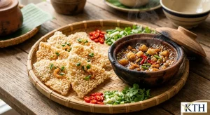 Hình ảnh minh họa món cơm cháy kho quẹt giòn rụm làm từ gạo ST25 kết hợp gạo nếp — Gạo Ngon KTH
