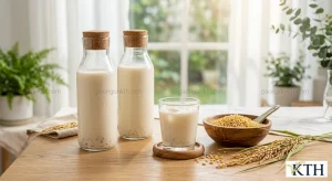Hình ảnh minh họa chai sữa gạo rang Hàn Quốc sánh mịn không tách nước tại nhà — Gạo Ngon KTH