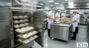Hình ảnh minh họa tủ hấp cơm công nghiệp nhiều khay tại bếp ăn tập thể khu công nghiệp — Gạo Ngon KTH
