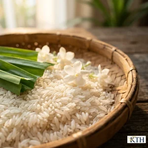 Hình ảnh minh họa đặc tính hạt Gạo Thơm Lài thon dài trắng trong thơm hương hoa lài tự nhiên — Gạo Ngon KTH
