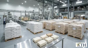 Hình ảnh minh họa đóng gói gạo xuất khẩu trên pallet và túi hút chân không thương phẩm — Gạo Ngon KTH