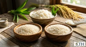Hình ảnh minh họa đặt cạnh nhau hai dòng gạo đặc sản Sóc Trăng ST24 và ST25 — Gạo Ngon KTH