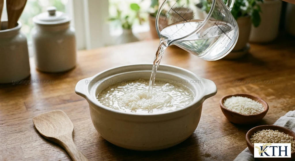 Hình ảnh minh họa đong tỷ lệ gạo và nước chuẩn khi nấu cơm cho từng giống lúa — Gạo Ngon KTH